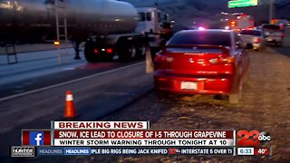 Snow, and ice lead to closure of I-5 through The Grapevine