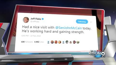 Sen. Jeff Flake tweets Sen. McCain is "gaining strength"