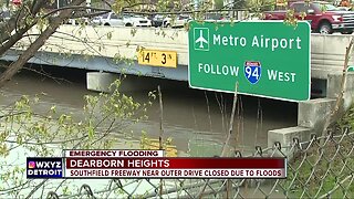 Massive flooding closes Southfield Freeway at Outer Dr. as water rises nearly 14 feet