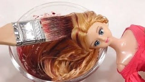 Hair Dye Doll Red Colors Barbie Closet Dress up Elsa Anna Toy Surprise Eggs
