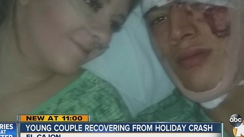 Young couple recovering from holiday crash