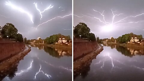 Spectacular Crawling Lightning Strike Filmed At The Right Moment In Ulm