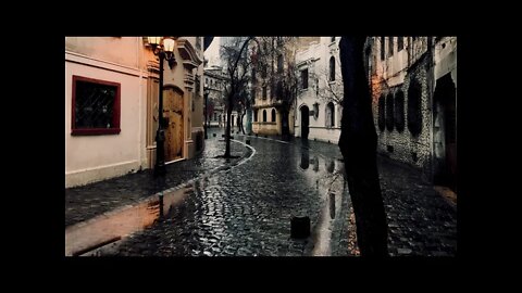Rainfall on the cobbled streets of Satiago Chile