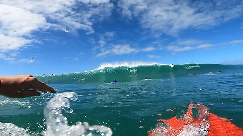 POV RAW CLIPS LEASH BREAKS AT SECOND REEF PIPE TIME TO SWIM!