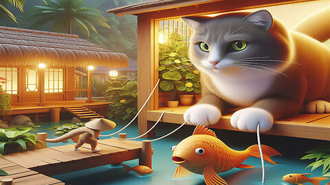 Funny cat trying to take fish