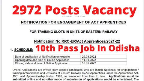Railway 10th pass job Vacancy Odisha | Railway Job Vacancy | 10th Pass Job Odisha 2022 | free job