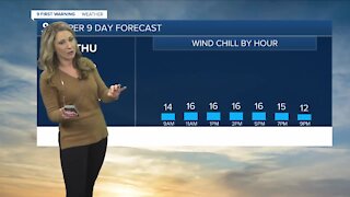 Expect wind chills in the teens with Thursday snow