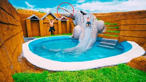 Building Crocodile Water Slide Down Swimming Pool With Secret Underground House