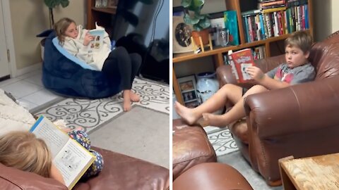 Kids Stash Electronics When Mom Walks In, Pretend To Be Reading