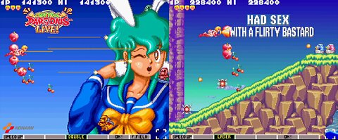 Jikkyou Oshaberi Parodius (Super Nintendo) Funny Moments - Blasting away cute School girls