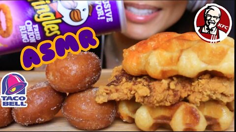 ASMR KFC WAFFLE AND NASHVILLE CHICKEN + TACO BELL CINNABON DESSERT EATING SOUNDS 먹는 먹방 MUKBANG