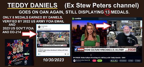 Teddy Daniels (ex Stew Peters) on OAN, displays 13 medals, US Army & US Gov't verify ONLY 8 medals
