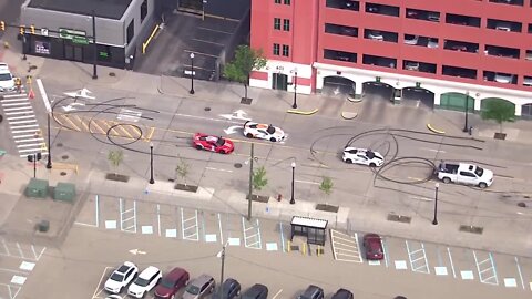 Video shows burnout marks and donut marks along Detroit