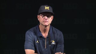 Michigan's Jim Harbaugh speaks after 37-33 loss to Michigan State on Saturday