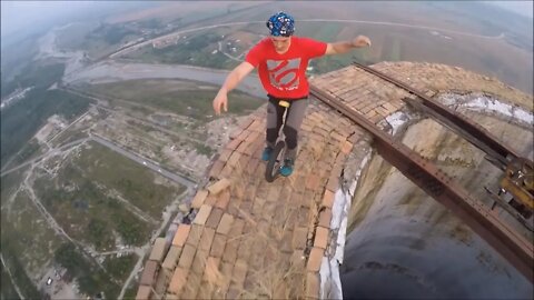 Insane Unicycle Ride 840 ft Up