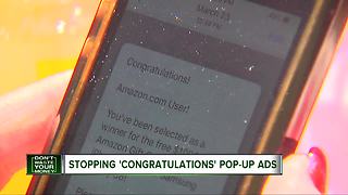 Stopping congratulations pop up ads