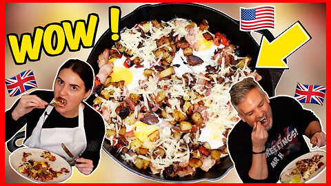 Brits Try To Make [COUNTRY BREAKFAST SKILLET] For The First Time!
