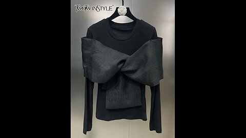 TWOTWINSTYLE Solid Spliced Bowknot T Shirt For Women