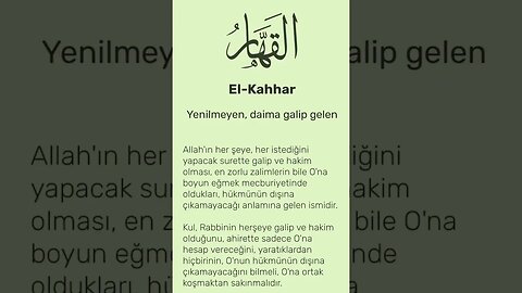 Esmaü'l Hüsna: "El-Kahhar (c.c.) / Okunuşu / Anlamı