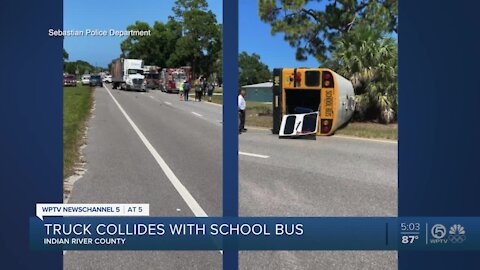 School bus rolls over after being hit by tractor-trailer in SebastianSchool bus rolls over after being hit by tractor-trailer in Sebastian