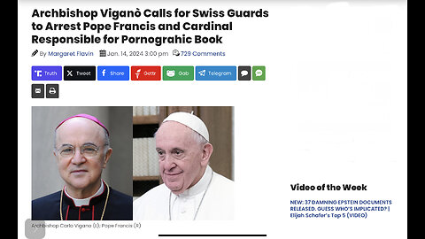 Viganò Calls for Swiss Guards to Arrest Pope Francis and Cardinal Responsible for Pornograhic Book