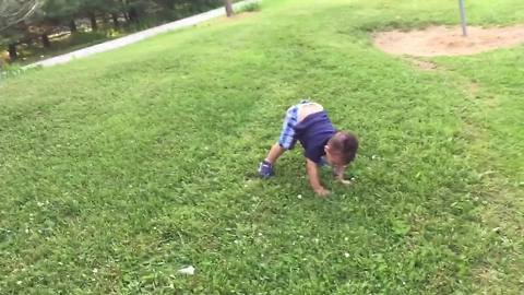 Little Boy Struggles To Stand Up