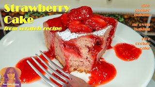 Strawberry Cake from Scratch Recipe | Strawberry Cake with Frozen Strawberries