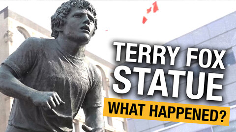 Defacing or decorating? Terry Fox statue in Ottawa draped with flag and sign