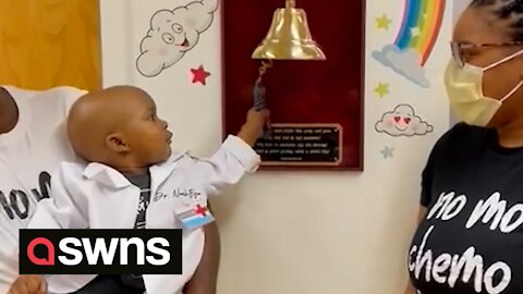 Heatwarming moment 2-year-old rings bell to signify the end of chemo treatment