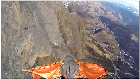 Elderly Woman Experiences Wingsuit Flying Through Virtual Reality