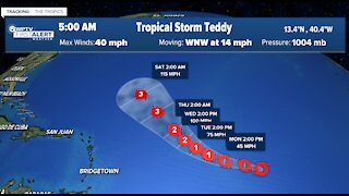 Tropical Storm Teddy becomes 4th active named storm in Atlantic basin