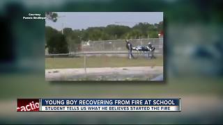 Student burned in school fire, taken to hospital