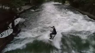 Surfing in a river in Munich