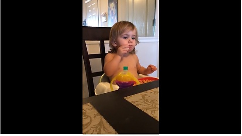 Toddler must wipe her mouth after every bite