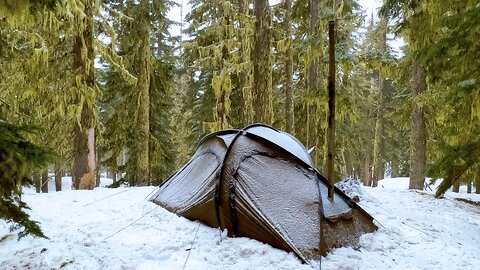 Hot Tent Camping In Snow And Rain (Color Corrected Version)