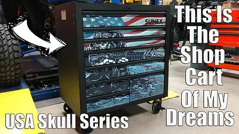 SUNEX 8-Drawer Premium Service Cart Toolbox | Black USA Skull | Model 8060MBUSASKULL