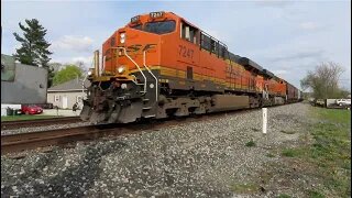 CSX V124 with BNSF Power Leading Empty Grain Train in Creston, Ohio April 17, 2021
