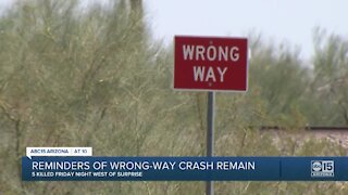 Reminders of wrong-way crash remain after 5 were people killed Friday night