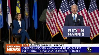 Joe Biden introduces Kamala Harris as running mate