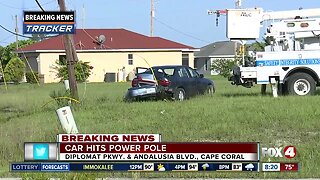 Car crashes into power pole in Cape Coral Tuesday morning