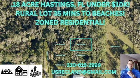 .18 ACRE HASTINGS, FL UNDER $10K! DEAD END RESIDENTIAL HEAVILY WOODED 35 MINS FROM SEVERAL BEACHES