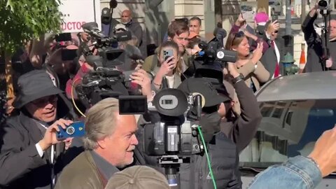 Steve Bannon exits D.C. Court through media scrum after being sentenced to four months in prison.