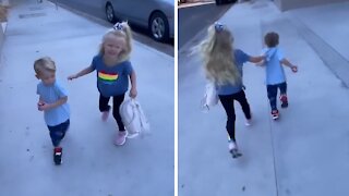 Clingy Big Sister Demands To Hold Her Brother's Hand