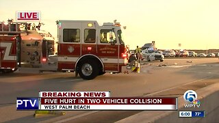 Five people hurt in two-vehicle collision in West Palm Beach