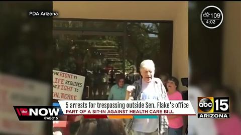 5 arrested in protests at Senator Jeff Flake's office in Phoenix