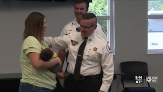 Happy reunion for crew that helped deliver baby