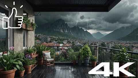 A wonderful view from the balcony | rain | Thunder | And lightning over the city and the mountains