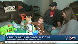 Toddler's seizure medication stuck at UPS facility during storm