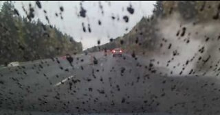 Car gets asphalt bath while driving