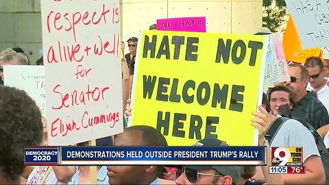 Protesters denounce President Trump outside Cincinnati rally